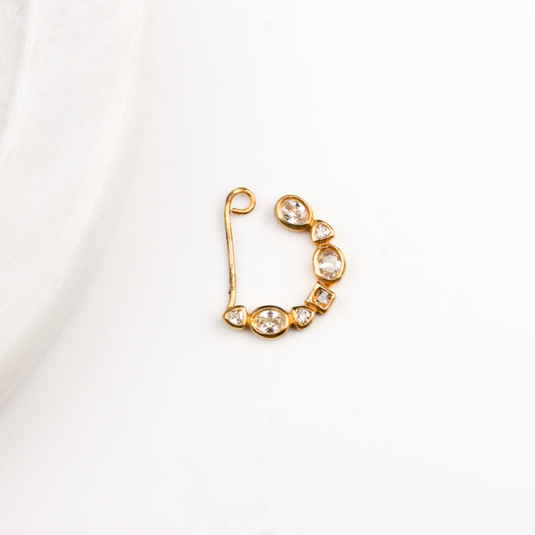 Small CZ Nath Stones (Left, Clip on) | 92.5 Silver | 22K Gold Plated