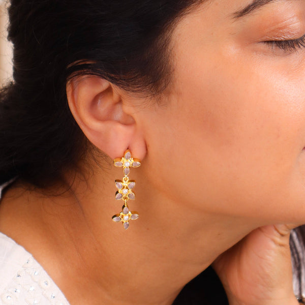 Model wearing 22K Gold Plated Fashion Earring for a sophisticated and contemporary jewellery look