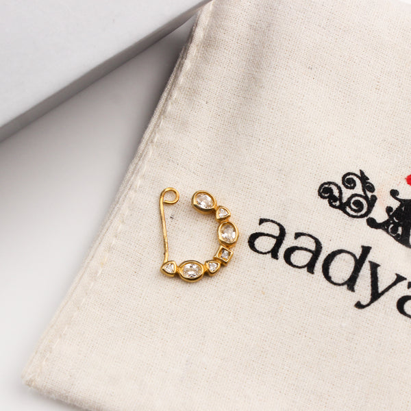 Small CZ Nath Stones (Left, Clip on) | 92.5 Silver | 22K Gold Plated
