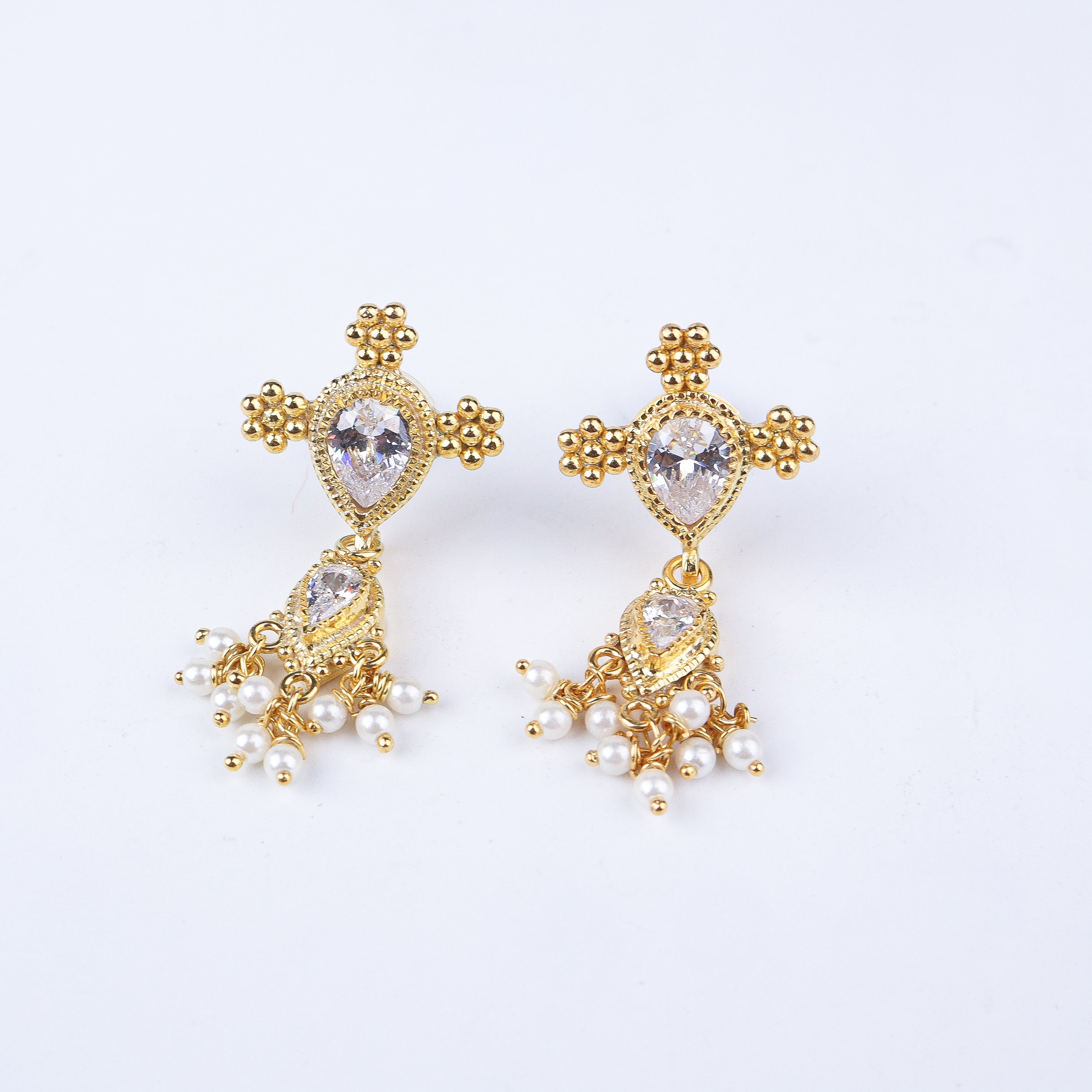 Silver Cz kudi tanmani set with pearls (3 Leaf) | 92.5 Silver | 22K Gold Plated