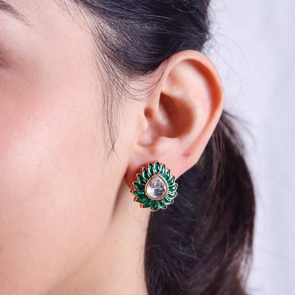 Model wearing 22K gold-plated fashion earrings for a sophisticated and contemporary jewellery look