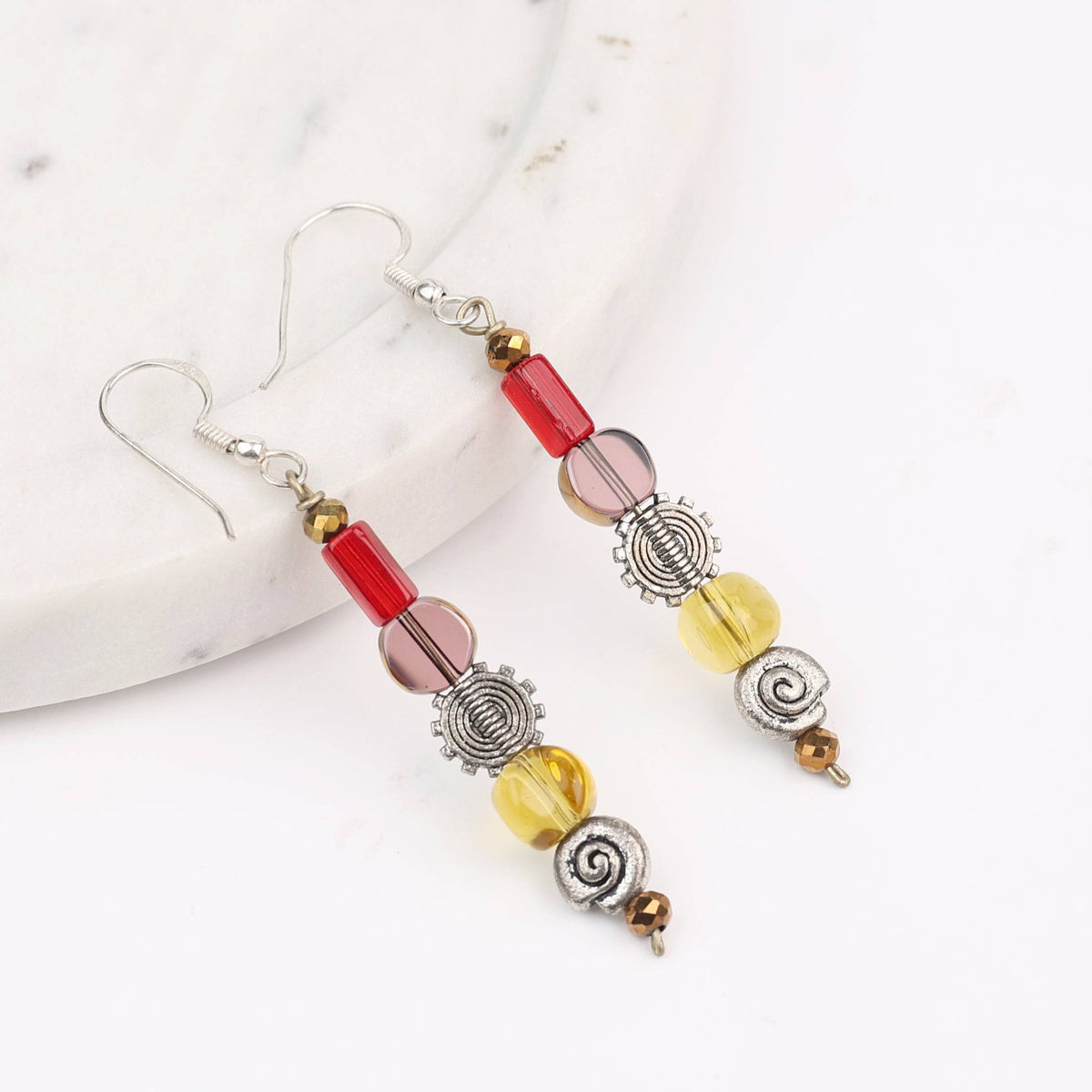 Glass Bead and German Silver Earrings