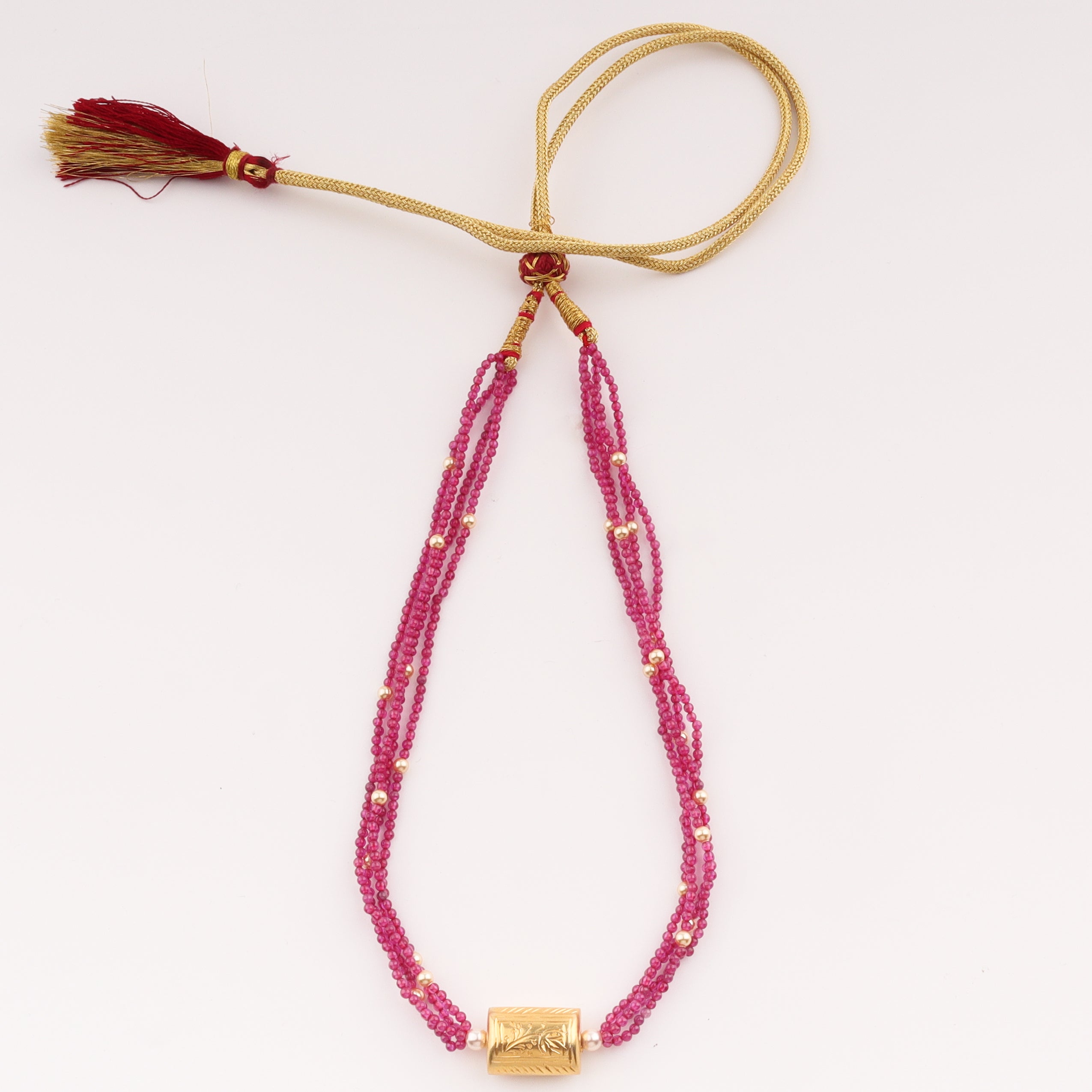 Goldplated Carved bead choker with ruby