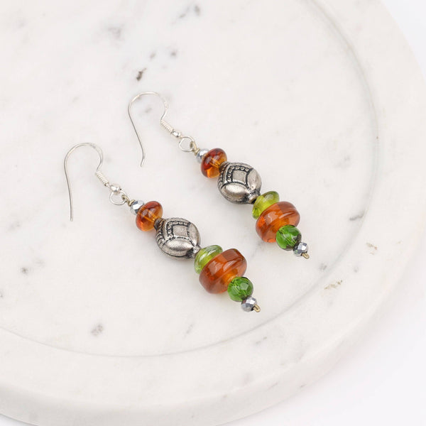 Glass Bead and German Silver Earrings