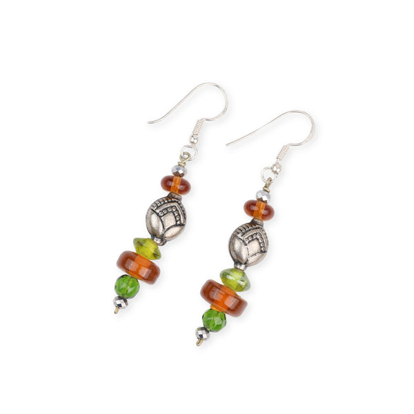 Glass Bead and German Silver Earrings