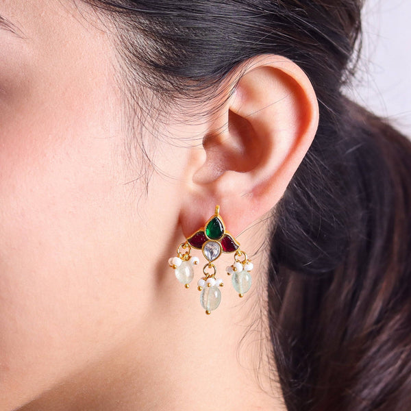 Model wearing 22K gold-plated fashion earrings for a sophisticated and contemporary jewelry look