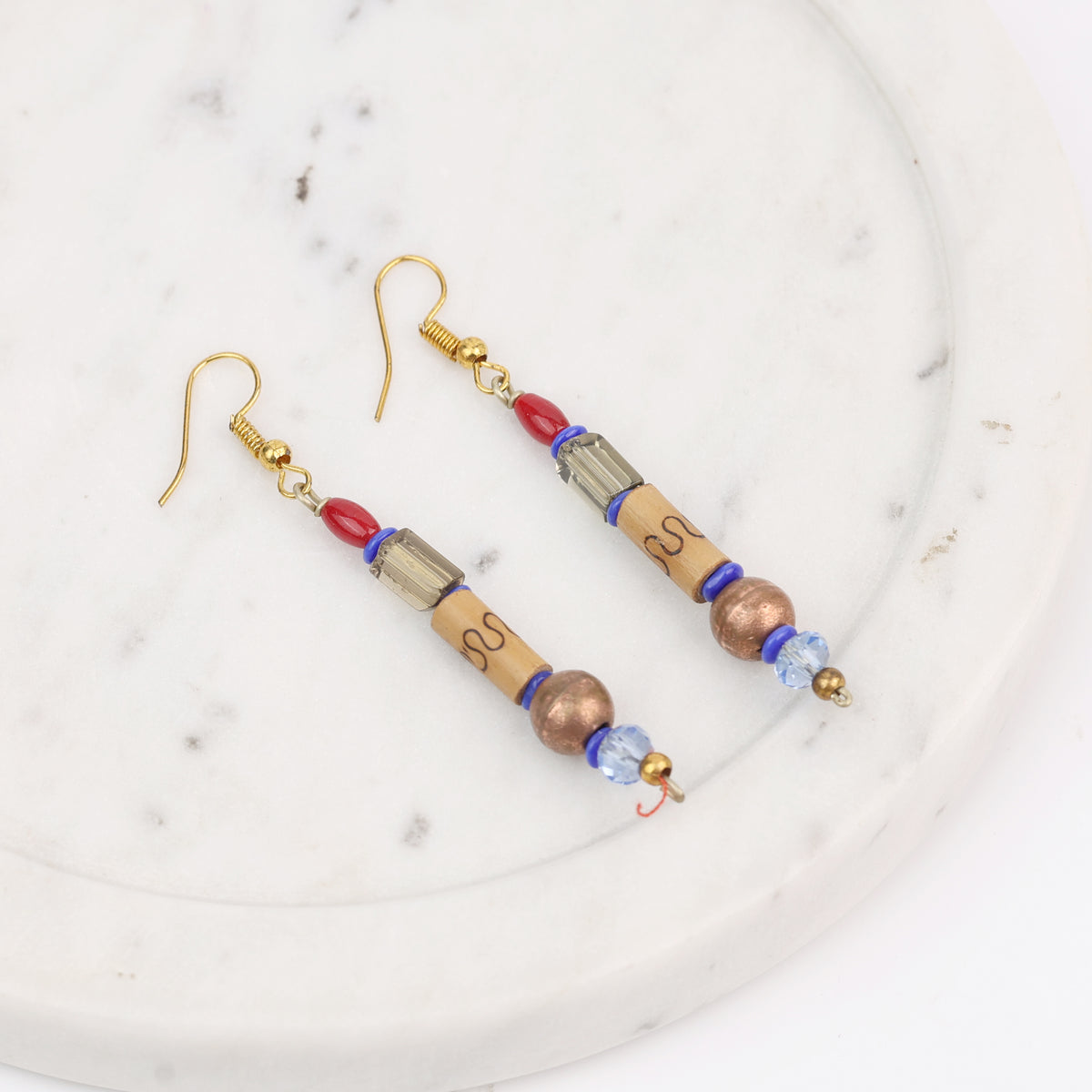 Glass Bead and Wooden Bead Earrings
