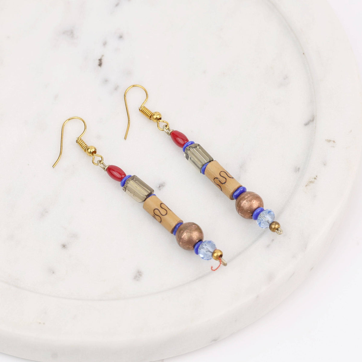 Glass Bead and Wooden Bead Earrings