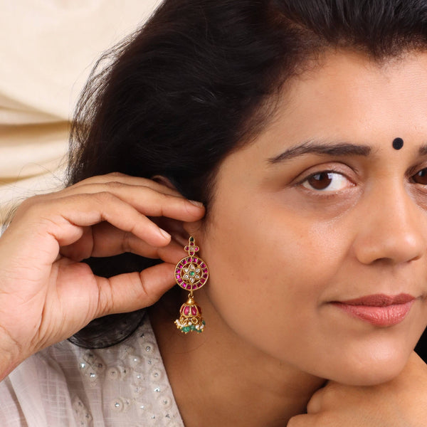 Model wearing 22K gold-plated fashion earrings for a sophisticated and contemporary jewellery look
