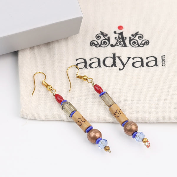 Glass Bead and Wooden Bead Earrings