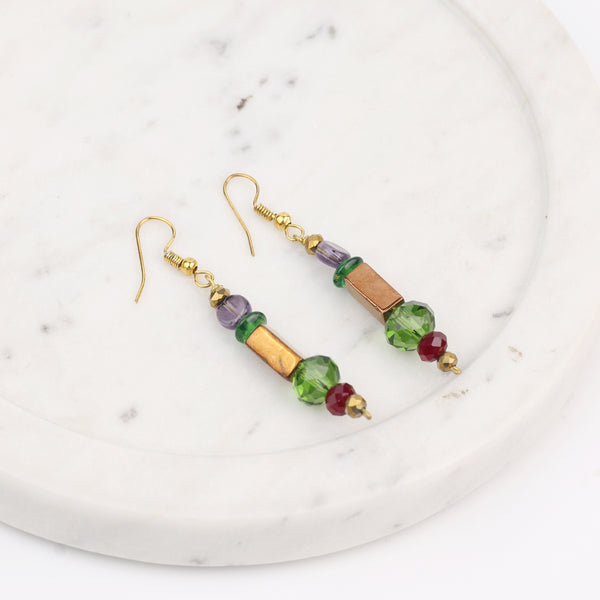 Copper Bead and Glass Bead Earrings