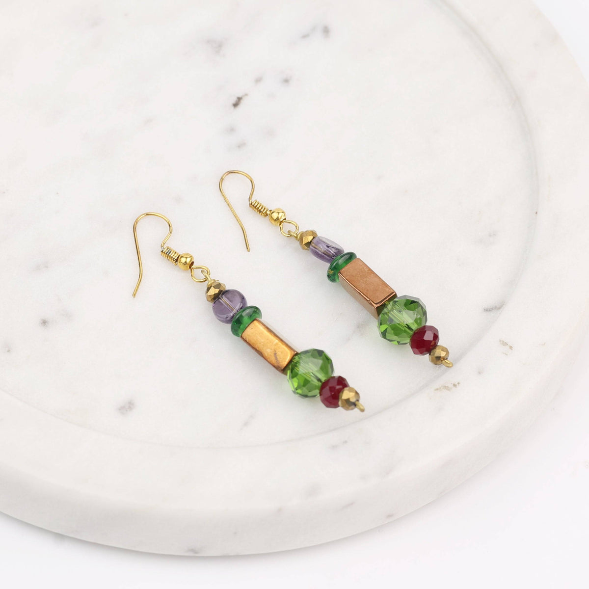 Copper Bead and Glass Bead Earrings