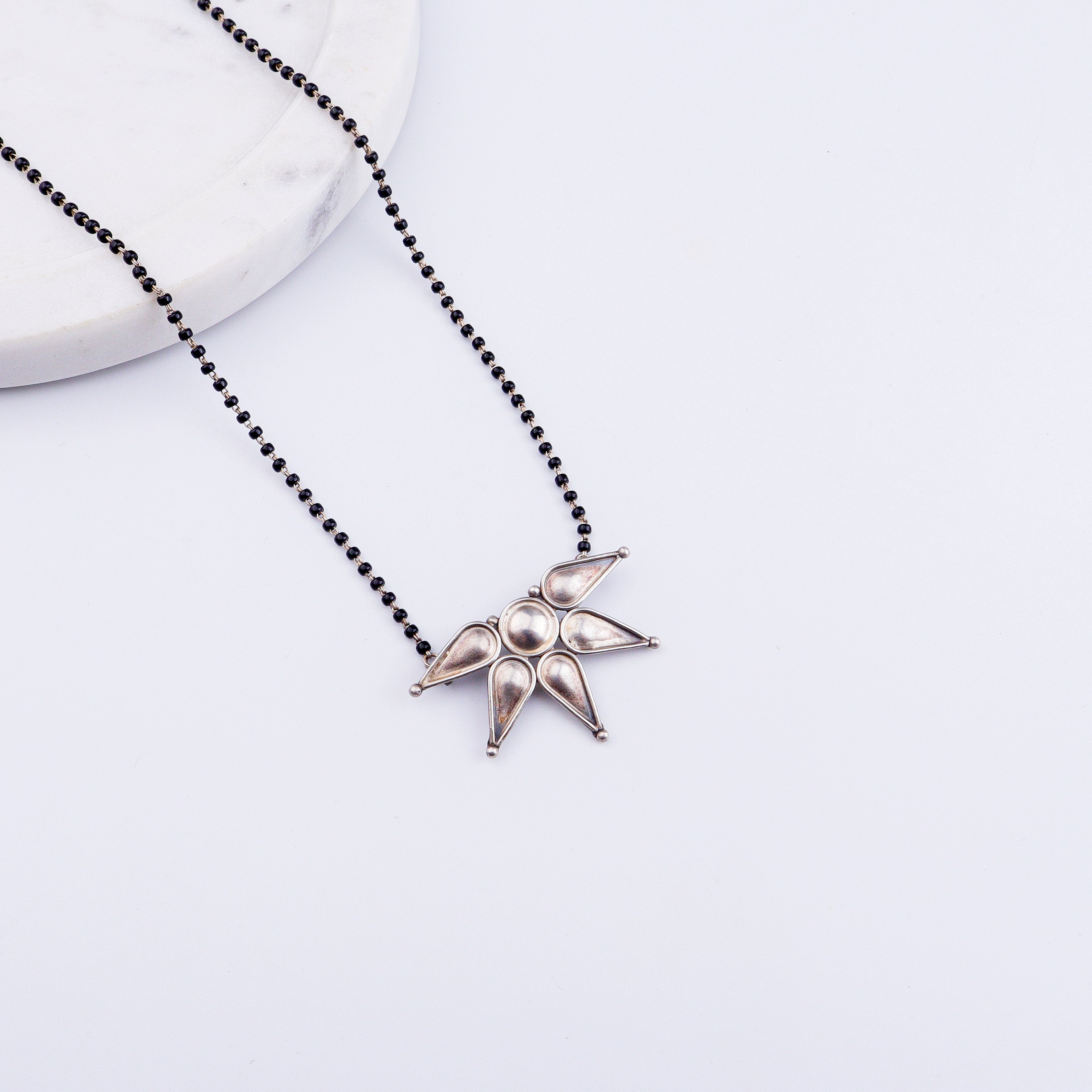 Silver Half Flower Mangalsutra