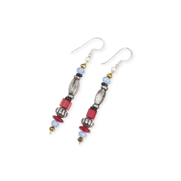 German Silver Bead and Glass Bead Earrings