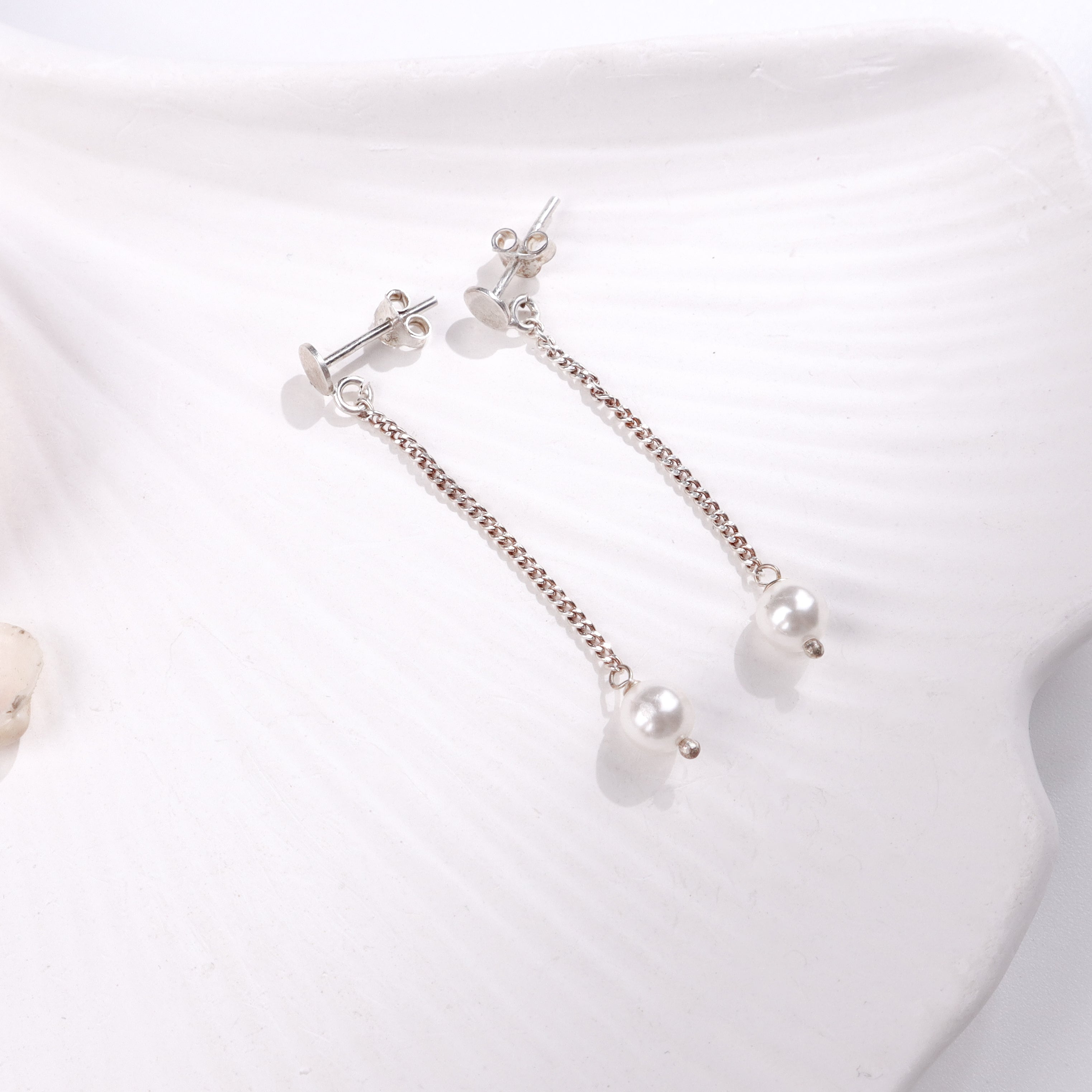 Single Pearl Chain Earring | 92.5 Sterling Silver