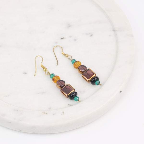 Copper Bead and Glass Bead Earrings