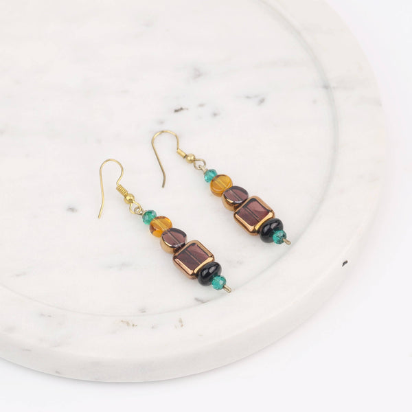 Copper Bead and Glass Bead Earrings