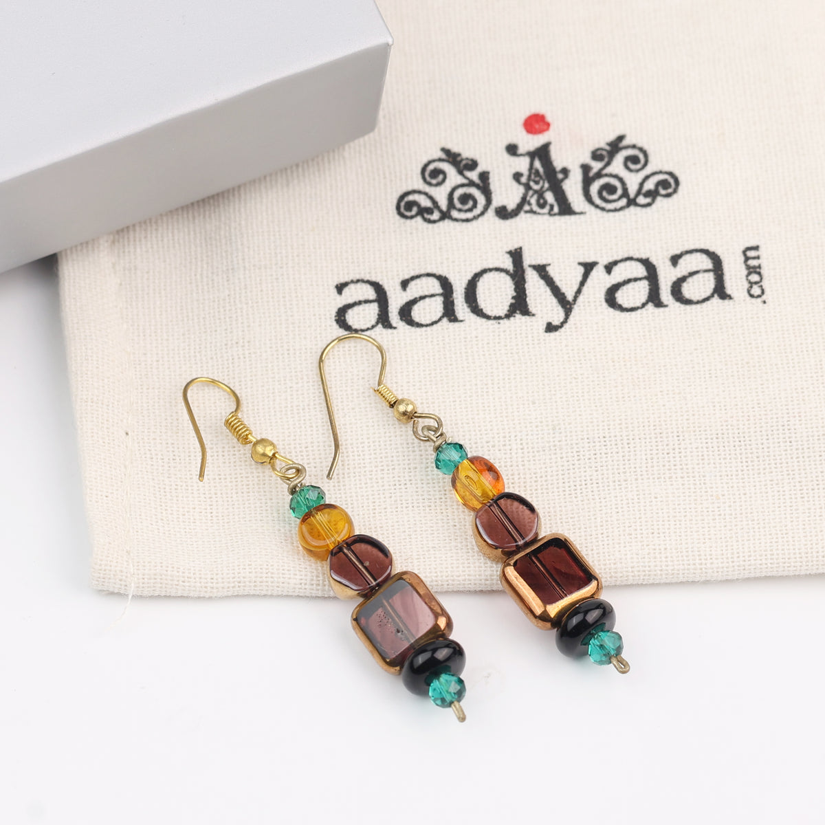 Copper Bead and Glass Bead Earrings