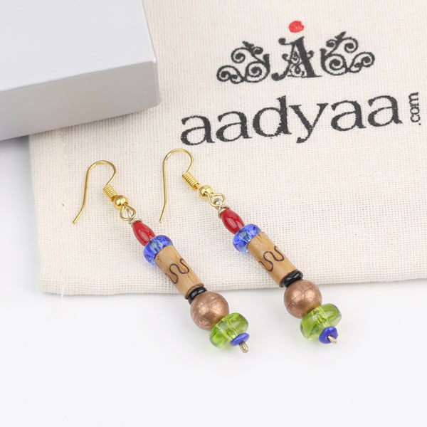 Glass Bead and Wooden Bead Earrings