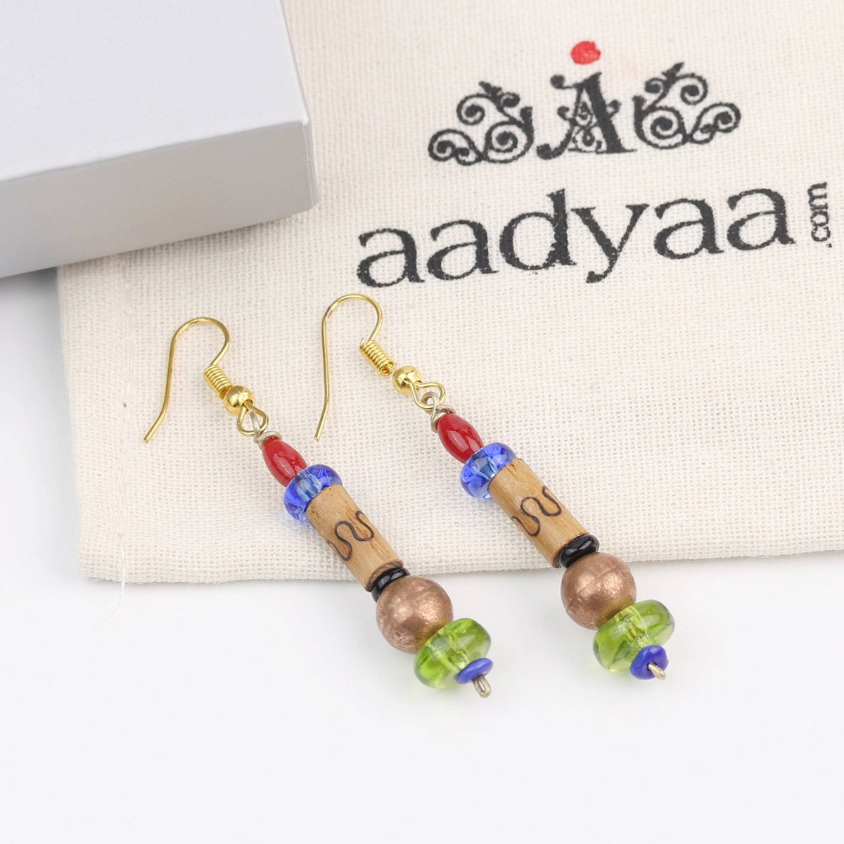 Glass Bead and Wooden Bead Earrings