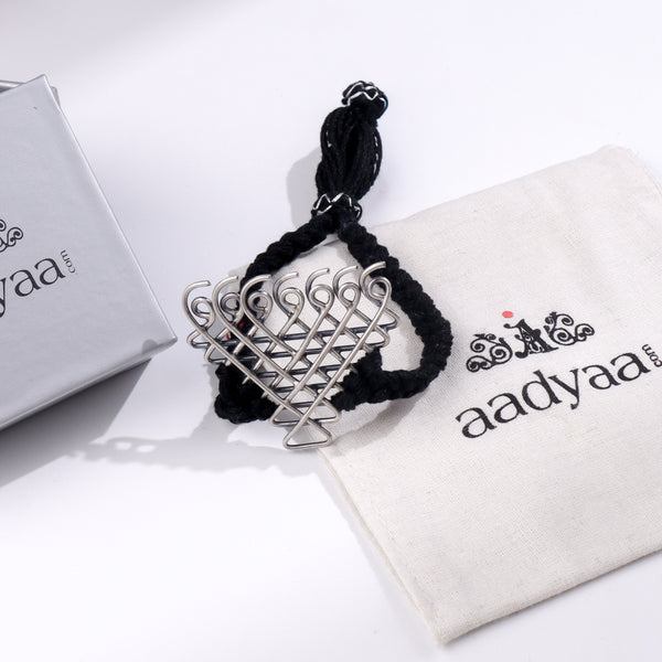 Black Thread Saraswati Bracelet – Big Motif | 92.5 Silver