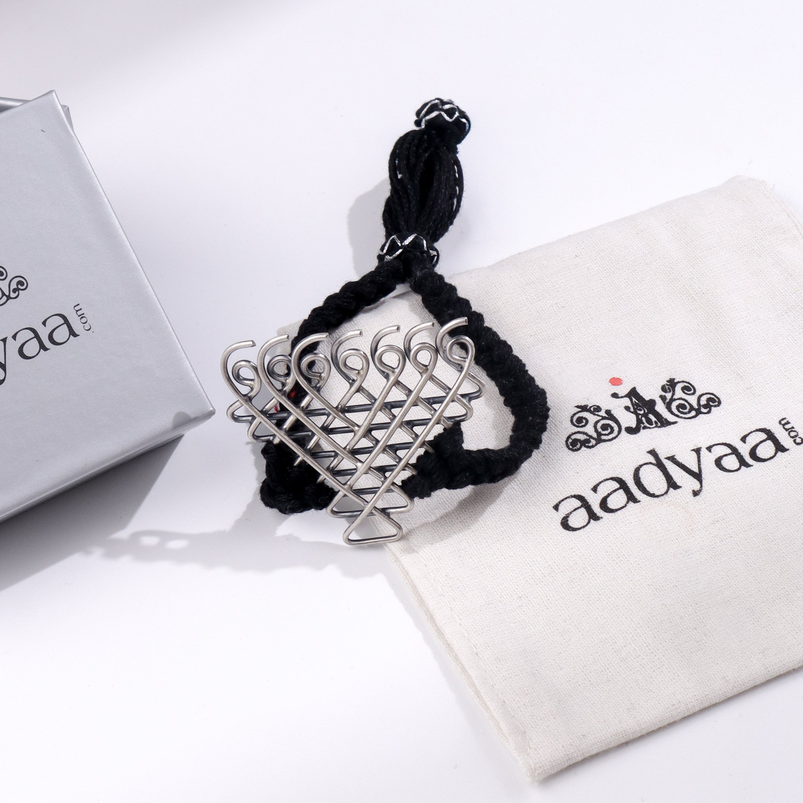 Black Thread Saraswati Bracelet – Big Motif | 92.5 Silver