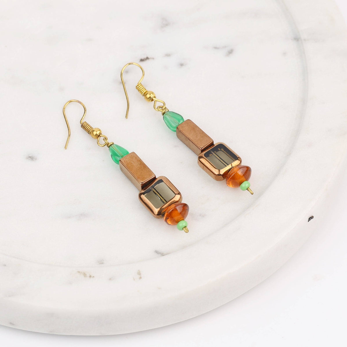 Copper Bead and Glass Bead Earrings