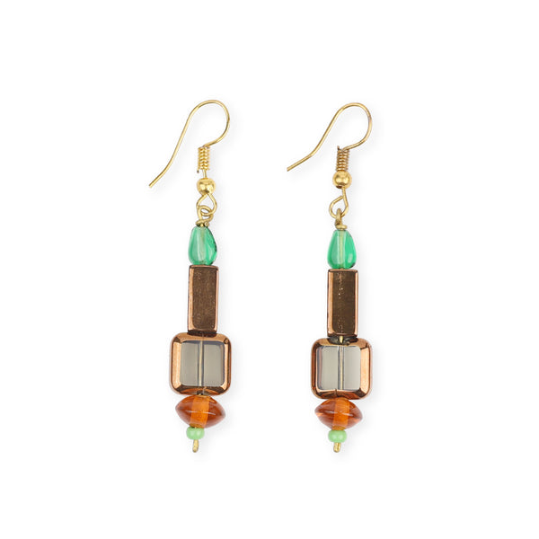 Copper Bead and Glass Bead Earrings
