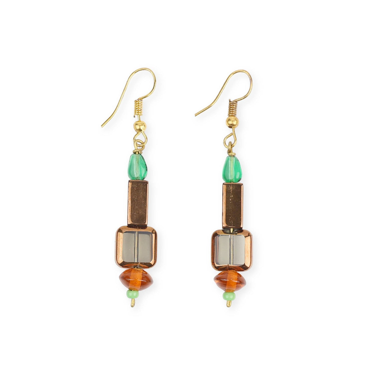 Copper Bead and Glass Bead Earrings