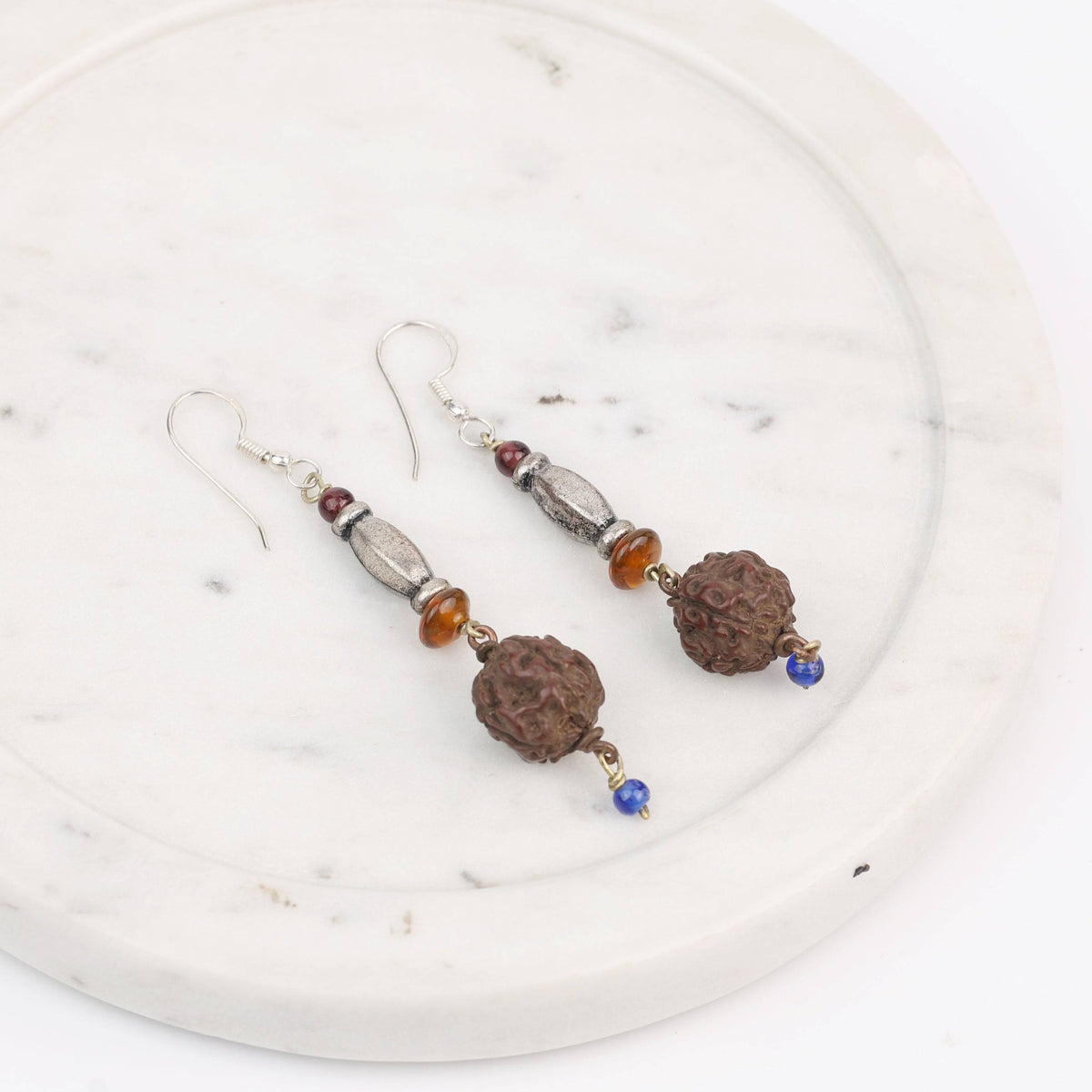 Rudraksha and Glass Bead Earrings
