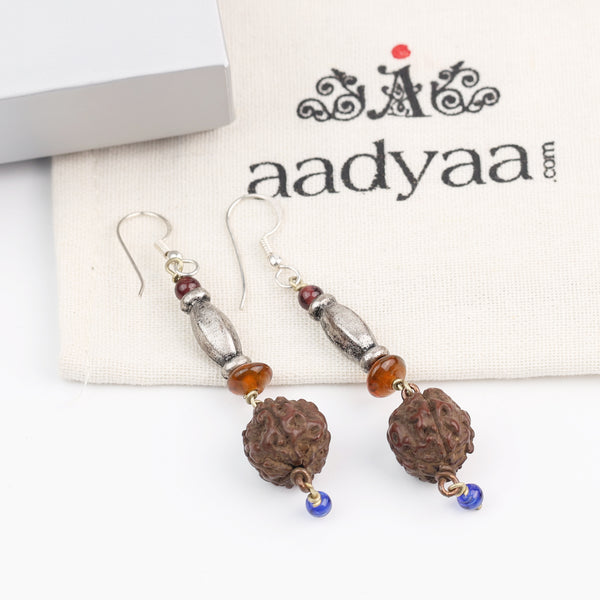 Rudraksha and Glass Bead Earrings