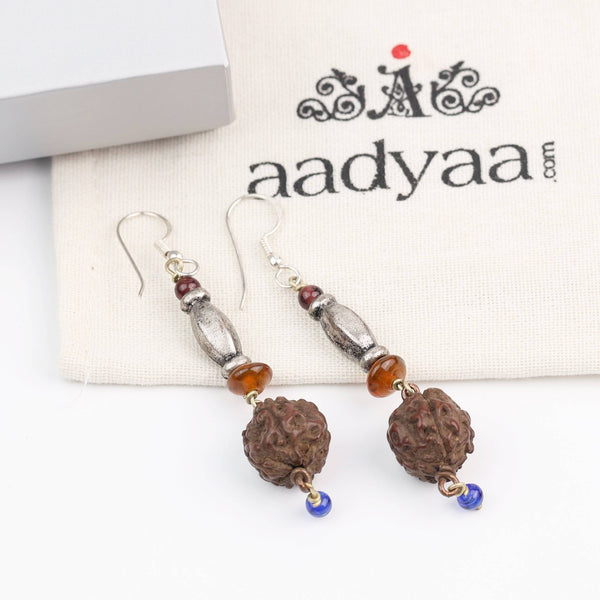 Rudraksha and Glass Bead Earrings