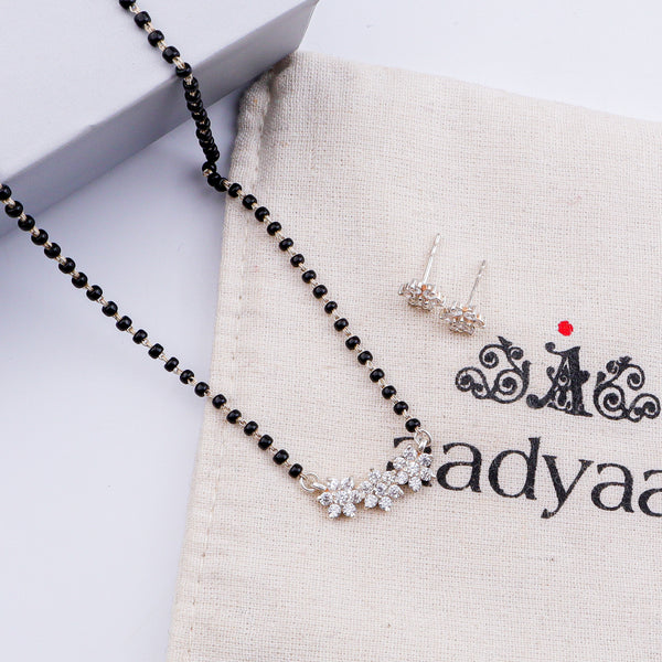 Big CZ Flower Mangalsutra Set | 92.5 Sterling Silver
