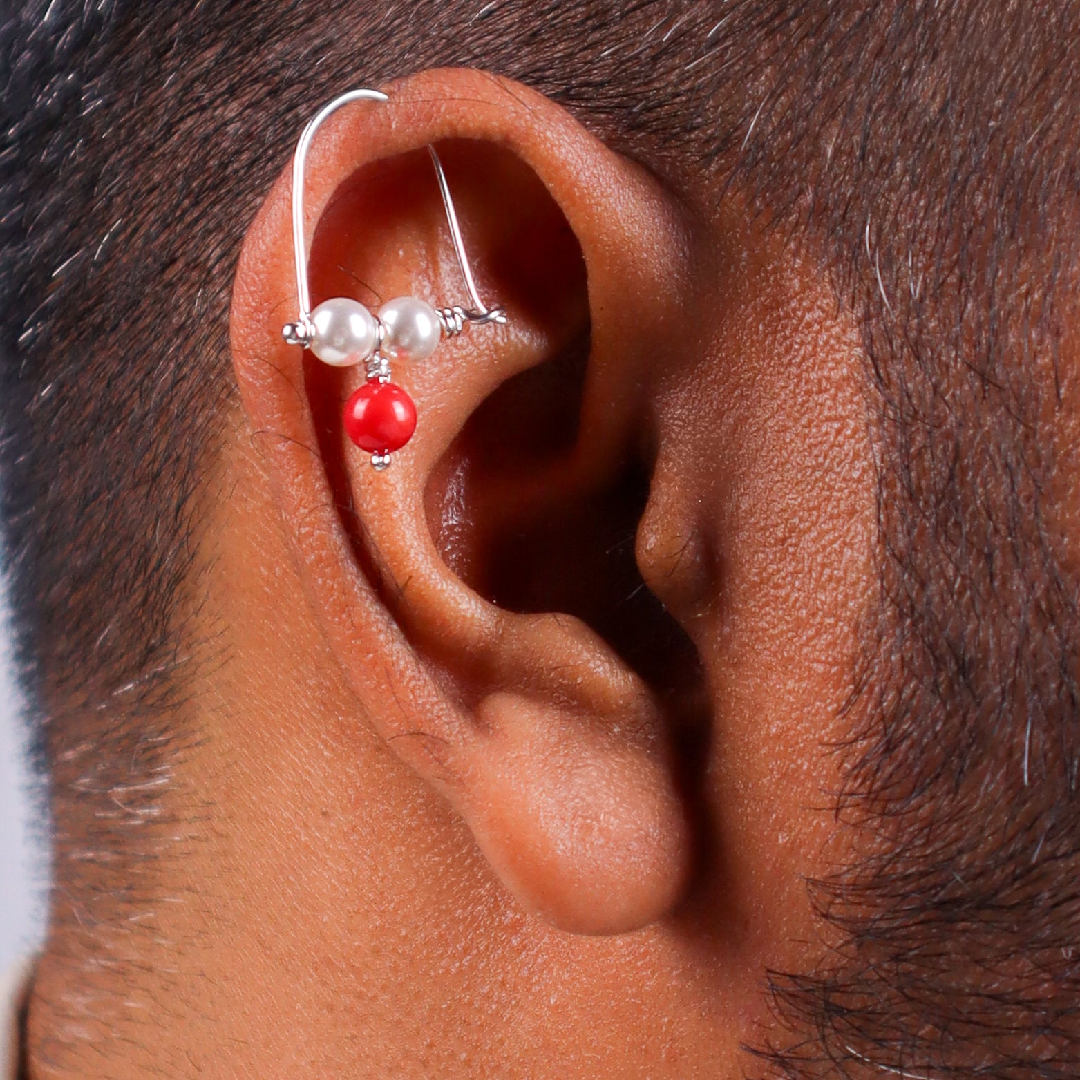 Silver Bhikbali with Round Coral (Pierced)