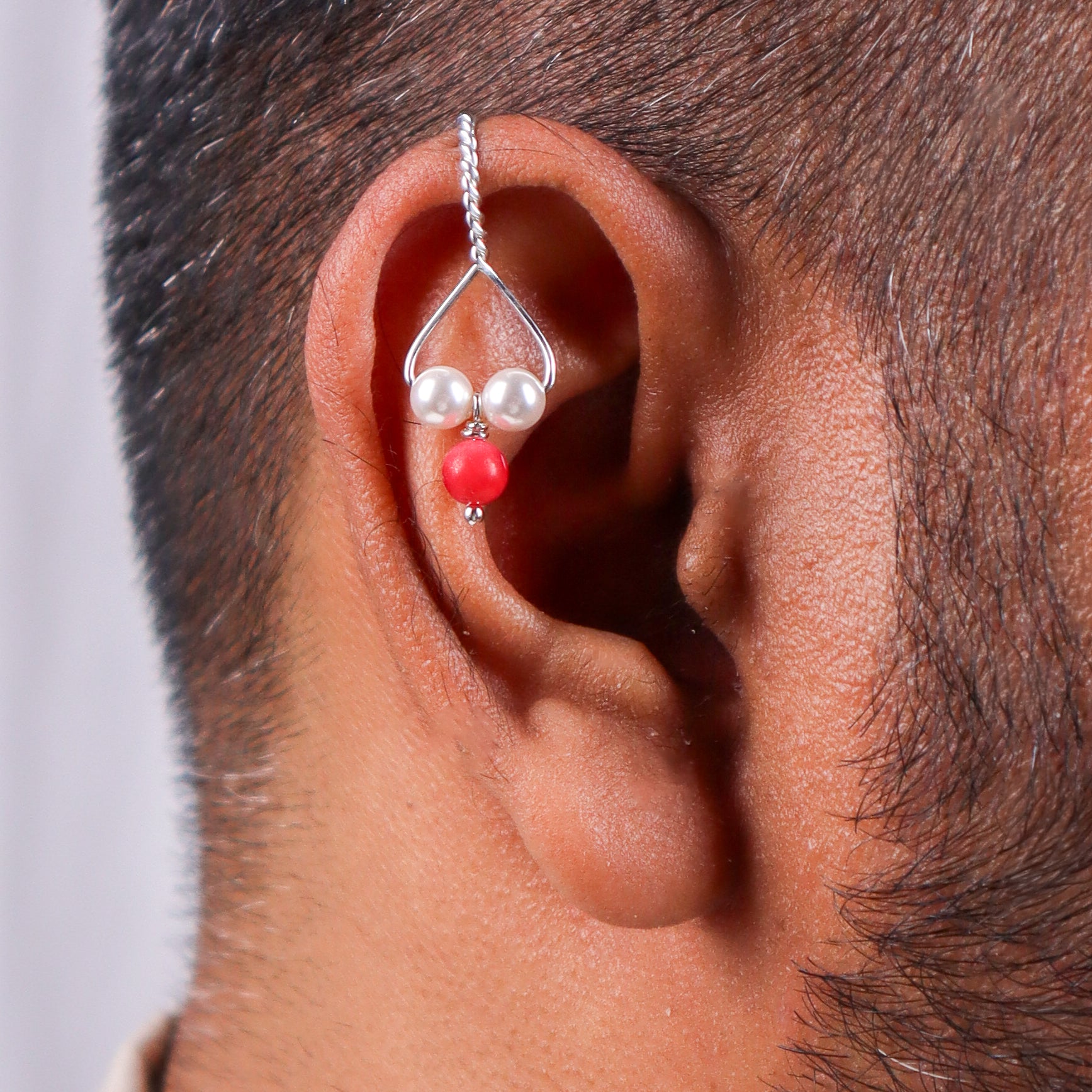 Silver Bhikbali with Round Coral (Clip-On)