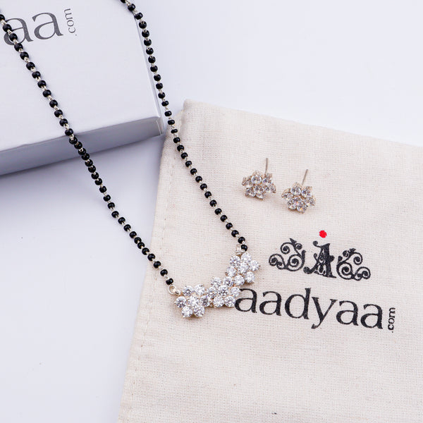 Small CZ Flower Mangalsutra Set | 92.5 Sterling Silver