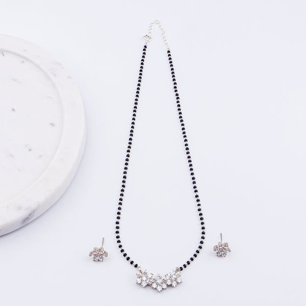 Small CZ Flower Mangalsutra Set | 92.5 Sterling Silver