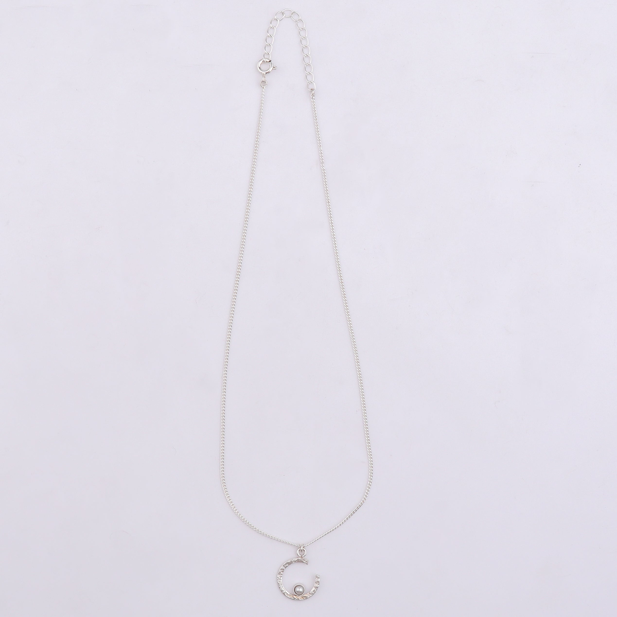 Sliver Semi-Circle and Pearl Necklace