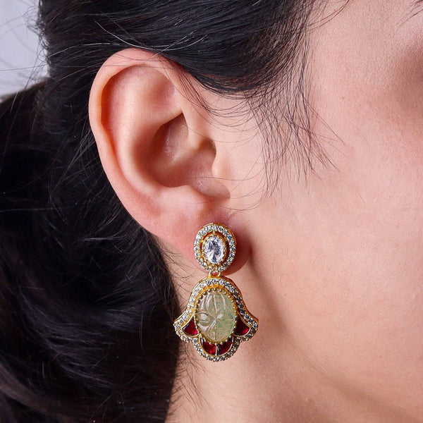 Model wearing 22K gold-plated fashion earrings for a sophisticated and contemporary jewelry look