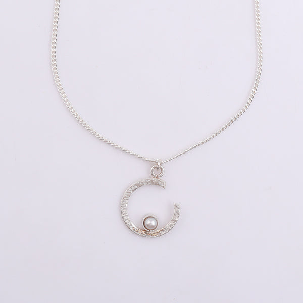 Sliver Semi-Circle and Pearl Necklace