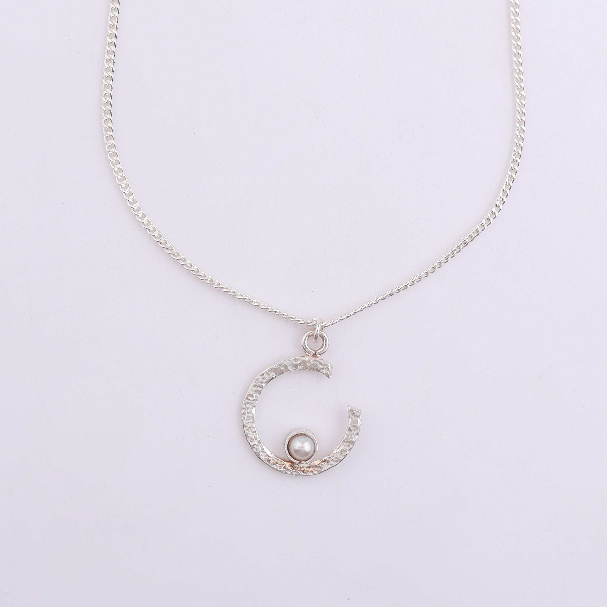 Sliver Semi-Circle and Pearl Necklace