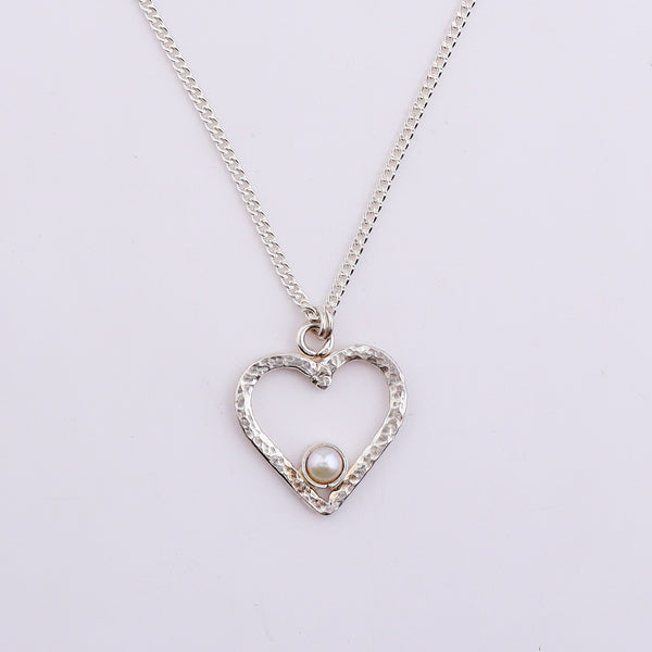 Sliver Heart and Pearl Necklace