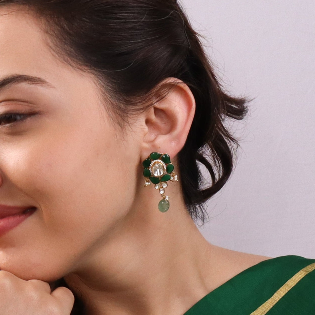Gold Plated Silver Earring with Green onyx stones