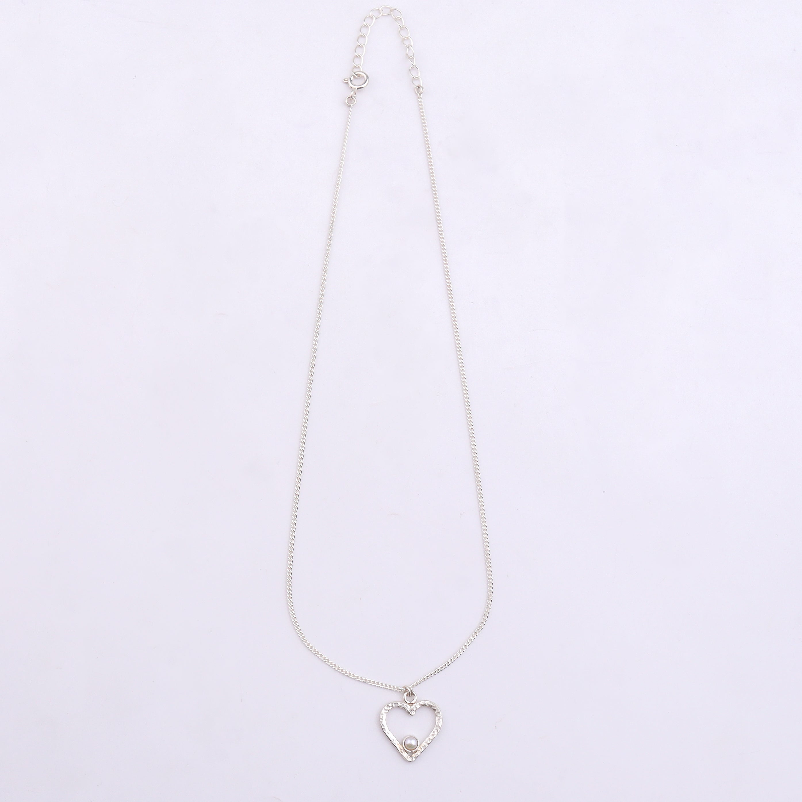 Sliver Heart and Pearl Necklace