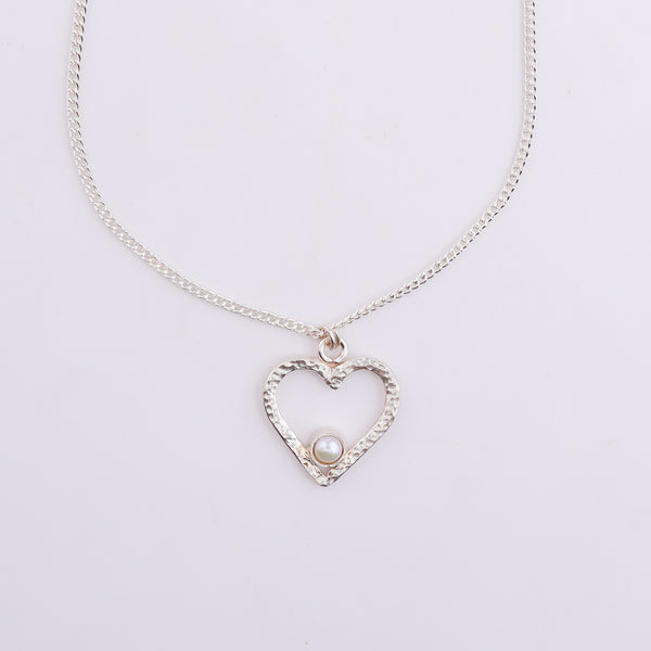 Sliver Heart and Pearl Necklace