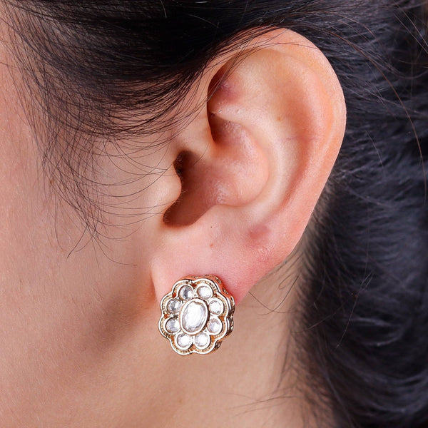 Model wearing 22K gold-plated fashion earrings for a sophisticated and contemporary jewelry look