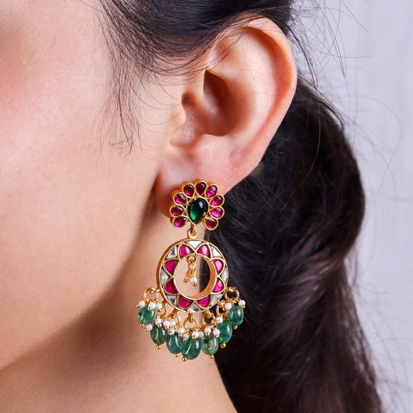 Model wearing 22K gold-plated fashion earrings for a sophisticated and contemporary jewelry look