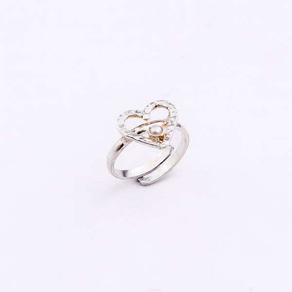 Sliver Heart and Pearl Ring