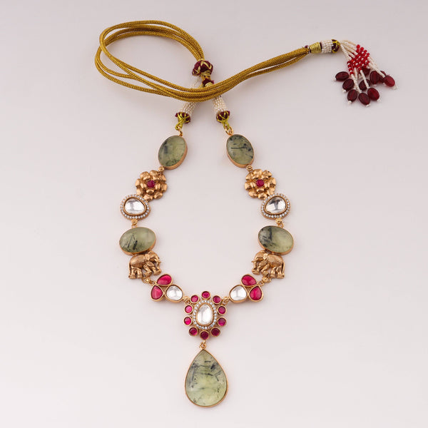 Angled view of the 22K gold-plated fashion set highlighting its coordinated design, elegant structure, and polished gold finish