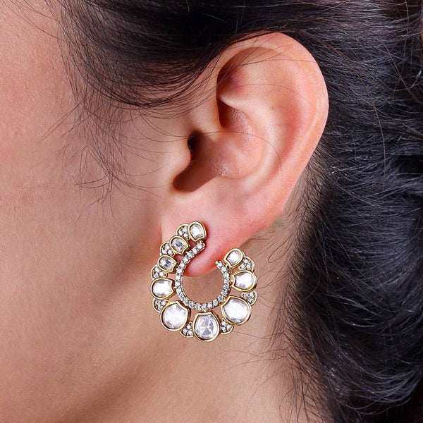 Model wearing 22K gold-plated fashion earrings for a sophisticated and contemporary jewelry look
